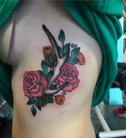 colour flower and antler tattoo calgary, alberta
