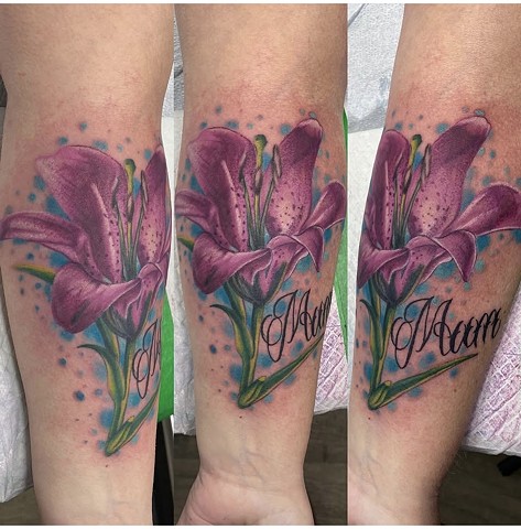 Watercolour tattoo flower tattoo script tattoo strange world tattoo Calgary 