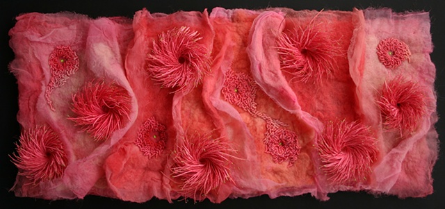 Sea Anemones, silk, wool, hand embroidered sculpted art cloth