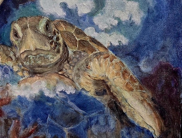 Sea Turtle (detail, oil painting)