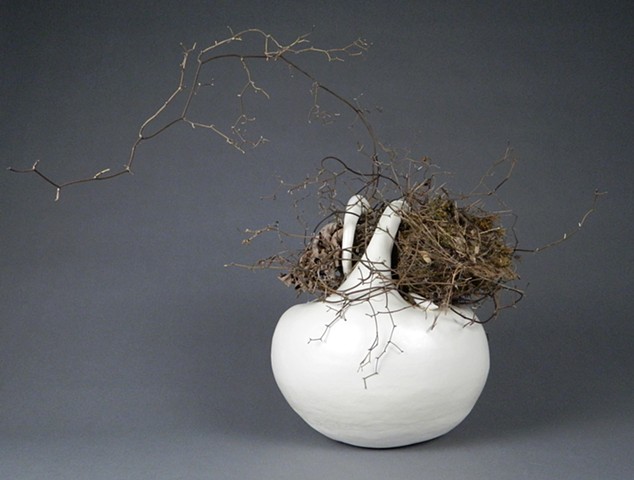 coil-built earthenware, borosilicate glaze, nest