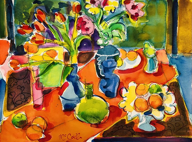 Spring Tulips, Compote and Vases
