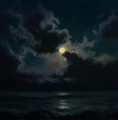 Devin Michael Roberts Night Moon Nocturne Oil Painting 