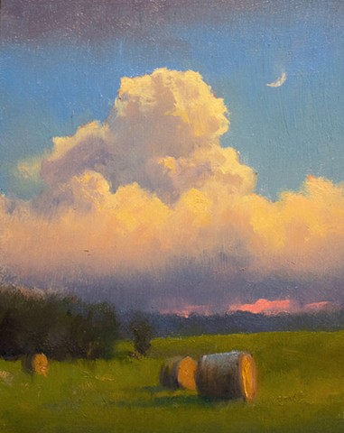Devin Michael Roberts Hay Bale Clouds Sunset painting 