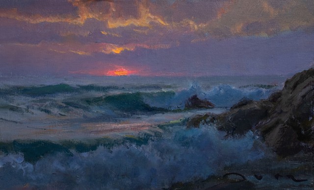 Devin Michael Roberts Landscape Painting Art Artwork Seascape Waves Sunset 