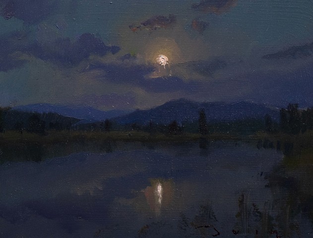 Devin Michael Roberts Landscape Painting Art Artwork Nocturne Moon 