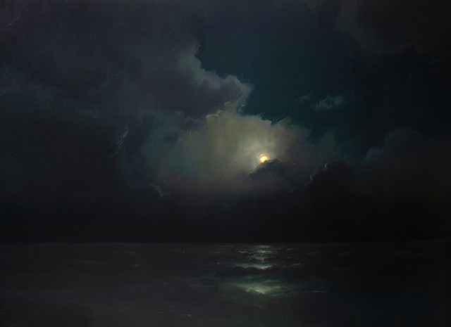 Devin Michael Roberts Moon Oil Painting Seascape art for sale 