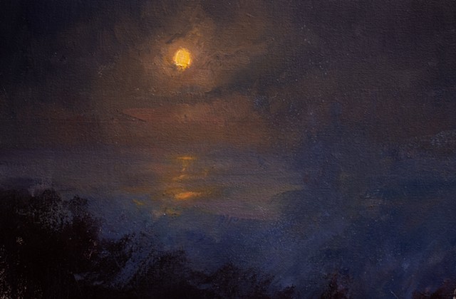 Devin Michael Roberts Impressionism Moon Seascape Painting for sale 