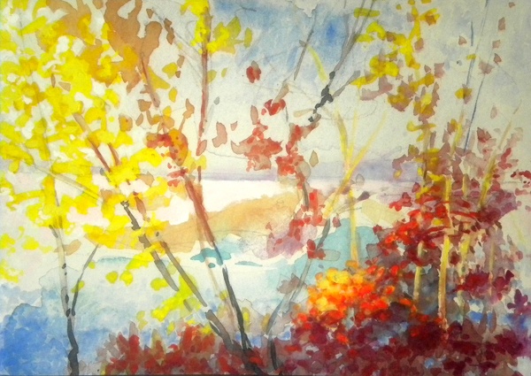 Big View Through Autumn Leaves, acrylic, 36x50