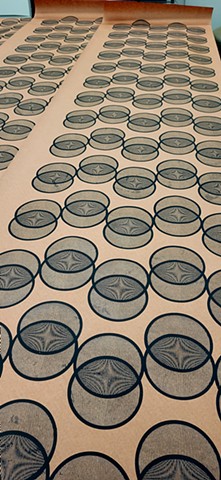 Screen printed wallpaper, half drop moire patters