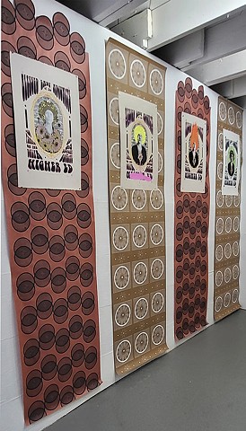 Moire wallpaper screenprinted, screenprint collages