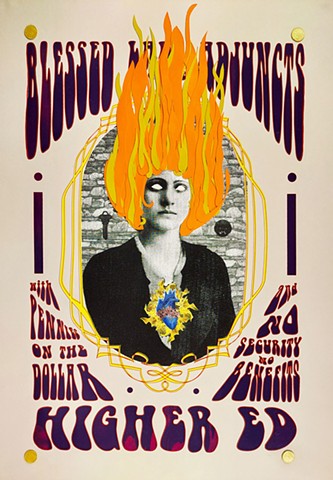 Portrait of woman with collage wig, adjunct, concert poster