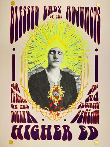 Portrait of woman with collage wig, adjunct, concert poster