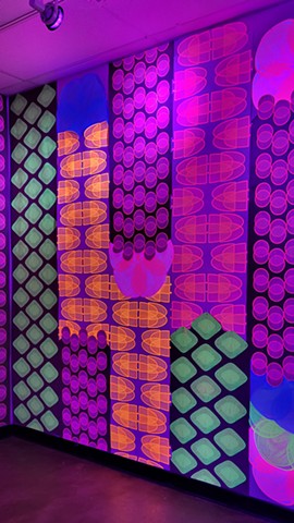 Blacklight screenprinted moire wallpaper