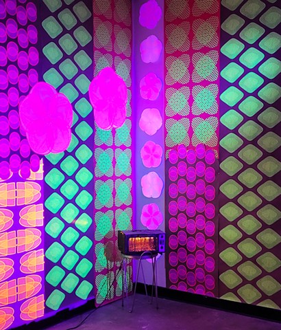 Screen print wallpaper with moire repeated pattern.
