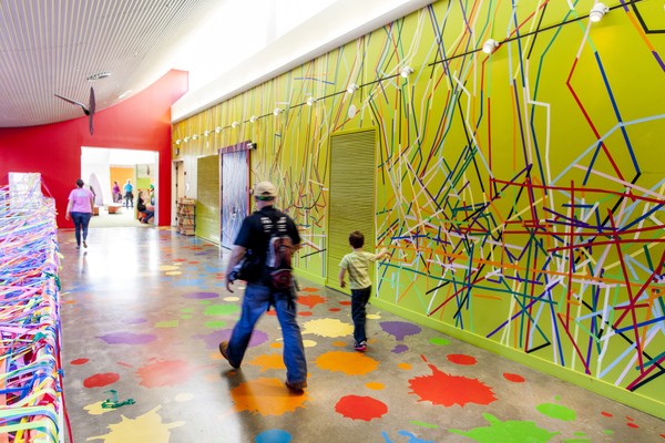 Connect the Lines is made of 12 miles of vinyl and 3 miles of tape. Public Artwork. Community based artwork at Marbles Kids Museum in Raleigh, NC. This project is supported by the City of Raleigh. New York NY. School of Visual Arts. Skowhegan School of Pa