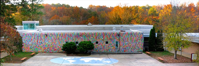 Los Muertos is a community based artwork. Mural made of duct tape. FPG Bilingue School. Chapel Hill Carrboro City Schools. School of Visual Arts. Skowhegan School