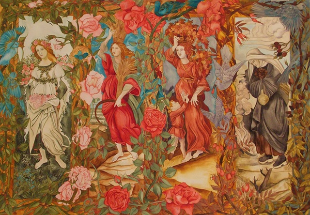 Donna Essig original watercolor painting Botticelli Four Seasons