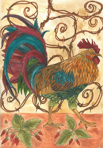 rooster watercolor
