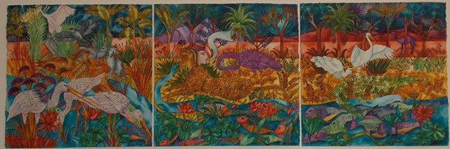 Donna Essig original watercolor painting sphinx marsh crocodile
