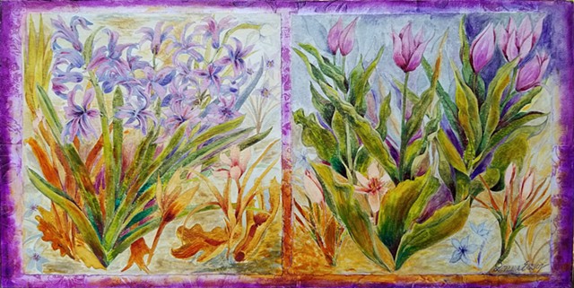 Donna Essig original painting wild tulips hyacinth