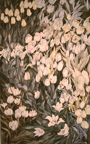 Donna Essig original watercolor painting white tulip flowers