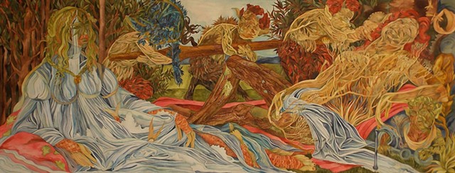 Donna Essig original watercolor painting Botticelli Mars and Venus