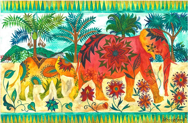 Donna Essig watercolor elephants boho