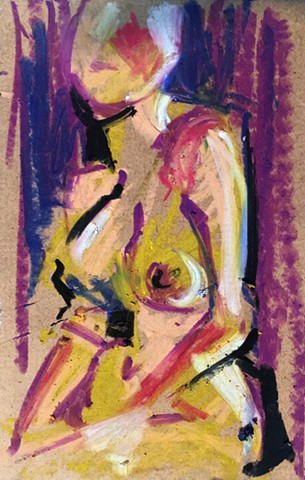 Vibrantly colored original figure study drawn from a live model. 