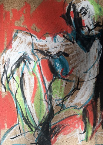 Vibrantly colored original figure study drawn from a live model. 