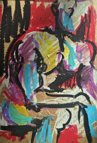 Vibrantly colored original figure study drawn from a live model. 