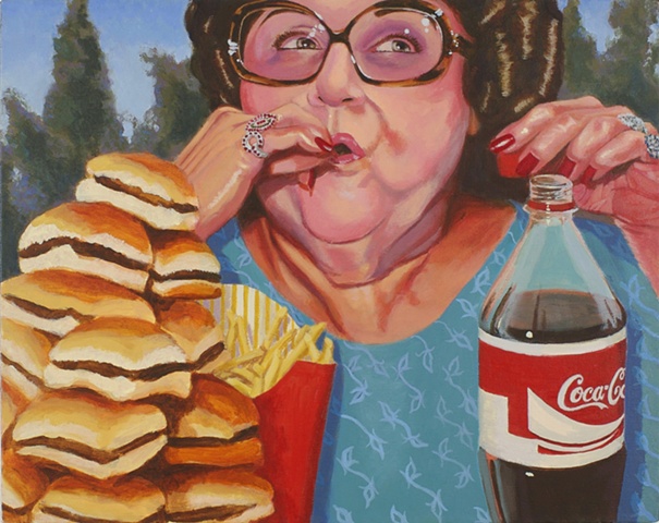woman eating burgers