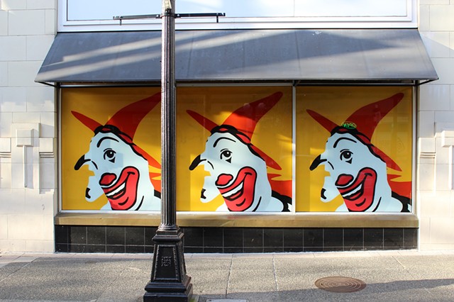 McWitch (painting installation) Latex on reverse painted glass, 72” x 258” (182.88 x 655.32 cm), Victoria Ars Council. Curated by Kegan McFadden and coproduced by Deluge contemporary art.