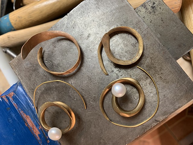 Hammering Forming Process with 14k: Brass into Gold Earrings