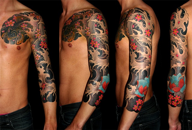 Chestplate & sleeve - koi, water, cherryblossoms and  lotus