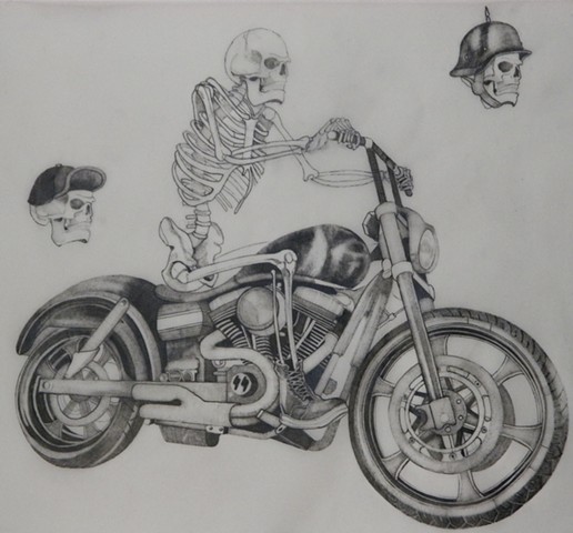 Skeleton riding motorcycle