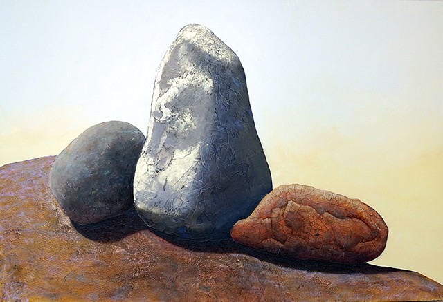 cairn, acrylic painting, textural painting, molding paste, rocks, stones, Susan Makara