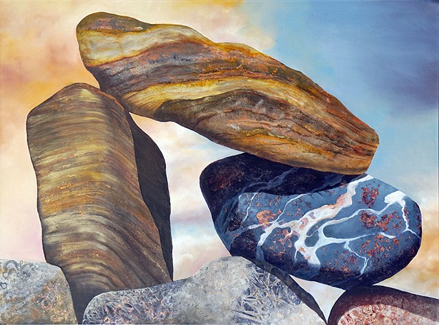 cairn, rocks, acrylic painting