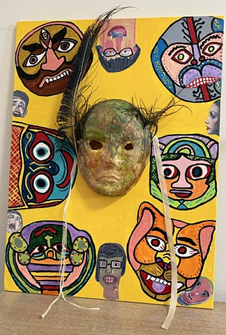 jenniferbeinhacker.com "self taught" "acrylic painting" "metallic painting" sharpie pens"  collage paper" "papier mache mask" feather"outsider art" "visionary art" "mixed media" "folk art" collage "raw art" "art naif" "naive art" surrealism expressionism "contemporary art" "modern art" "deviant art" pink brown copper red orange green  blue pink yellow 
