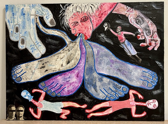 jenniferbeinhacker.com "self taught" "acrylic painting" "metallic painting" "watercolor painting"  "outsider art" "visionary art" "mixed media" "folk art" collage "raw art" "art naif" "naive art" surrealism expressionism "contemporary art" "modern art" "deviant art"  red orange blue pink  man men woman women black  shprpie pens stamps hands face eyes