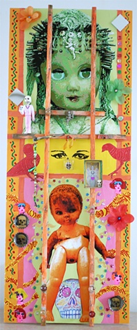 jenniferbeinhacker.com  assemblage  shrines totems “day of the dead” “dia de los muertos” Mexico beads stones jewels jenniferbeinhacker.com  assemblage “self taught” “acrylic painting “”acrylic paint” “folk art” “mixed media” “water color paint” collage “