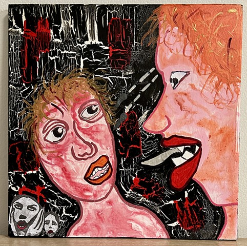 jenniferbeinhacker.com "self taught" "acrylic painting" "metallic painting" "crackle paint" sharpie pens "outsider art" "visionary art" "mixed media" "folk art" collage "raw art" "art naif" "naive art" surrealism expressionism "contemporary art" "modern art" "deviant art" pink brown copper red orange blue pink  teeth man men woman women teeth 