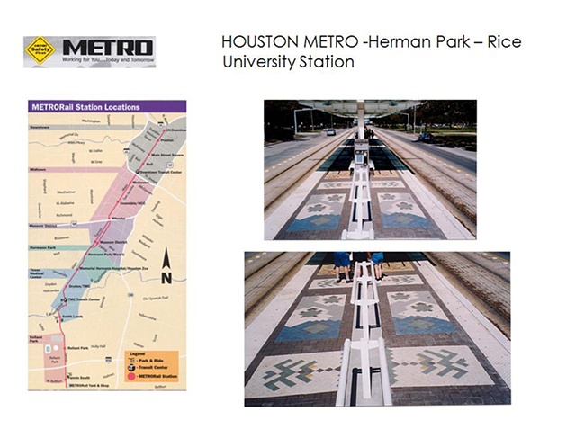 Metro Station - 
Light Rail Transit-
"Herman Park- Rice"
Houston, Texas.
Platform Design.
Colored Stone Pavers.