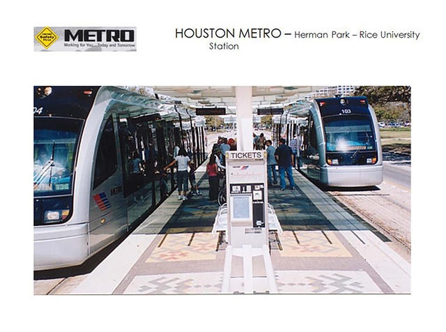 Metro Station - 
Light Rail Transit-
"Herman Park- Rice"
Houston, Texas.
Platform Design.
Colored Stone Pavers.