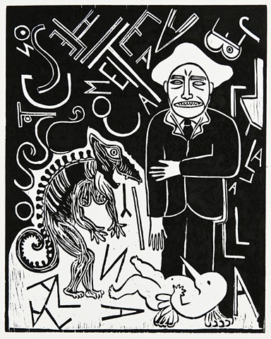 animals and figures, wood cut