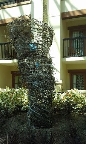 Sculpture, organic woven natural fiber, The Grapevine Tornado GAYLORD OZ Event installation