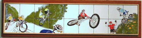 " Racing Bicycles"  Tile mural, glazed and mounted 