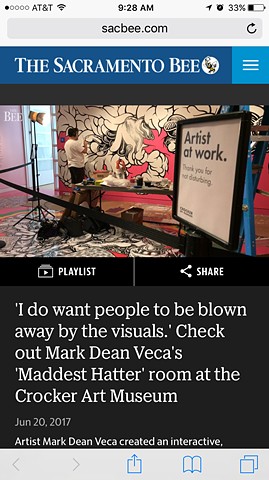 'I do want people to be blown away by the visuals.' Check out Mark Dean Veca's 'Maddest Hatter' room at the Crocker Art Museum
