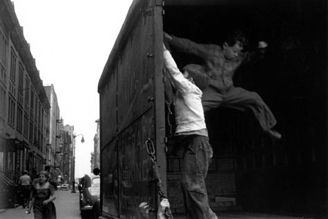 Helen Levitt

New York City, 1940. 
[Two boys playing in back of truck]