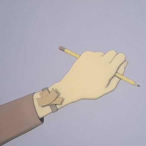 Hand Holding a Pencil, Tape 
Over Watch